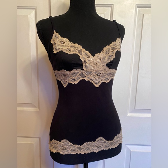 MNG Sexy Black Camisole Ivory Lace Trim Tank - Picture 5 of 8